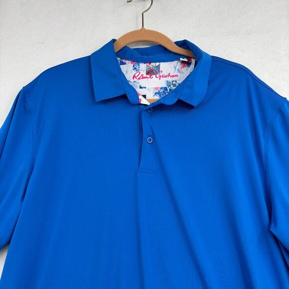 Robert Graham Polo Shirt Mens Size XL Blue Stretch Knit Classic Fit Short Sleeve - Picture 2 of 11